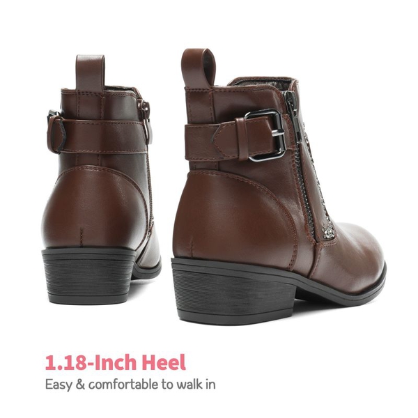 Girls Cushioned Non-Slip Zipper Ankle Boots - BROWN - 2